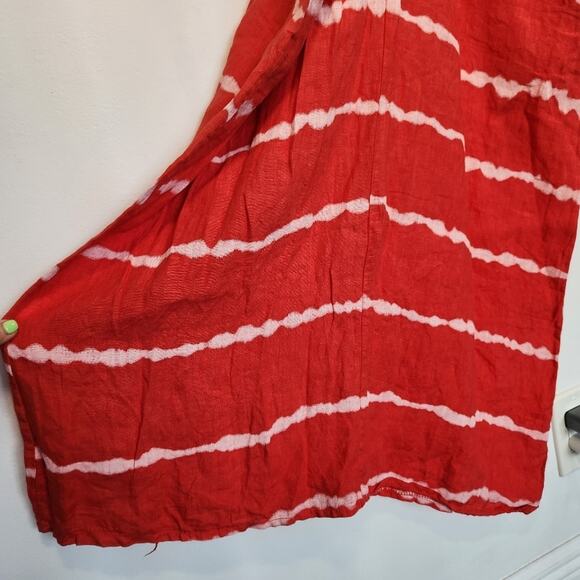 PEZ Linen Midi Tie Dye Dress OS Red‎ Resortwear Beach Coastal Vacation - Picture 5 of 8